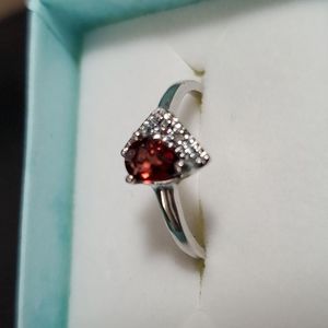 Sterling Siver Garnet & Diamond Ring